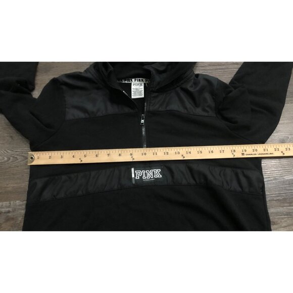Victoria's Secret Pink Large Black 1/4 Zip Hoodie Sweatshirt Pullover - Picture 4 of 5